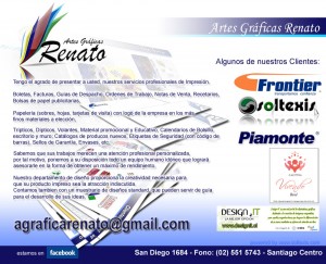 Eduardo Niroce prestadores de Servicio tecnico en Chile en Santiago |  ARTES GRAFICAS RENATO, Proyectamos una mejor impresi&oacute;n de usted y su empresa.