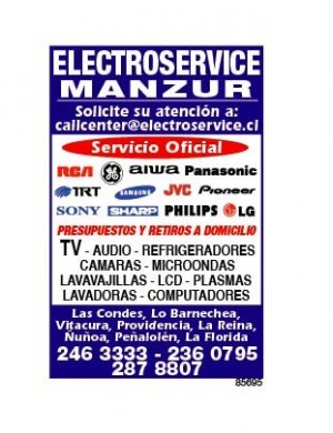 ELECTROSERVICE prestadores de Servicio tecnico en Chile en La Florida |  a Reparacion Lavadoras Secadoras LCD Plasma Microondas Audio Refrigeradores, LA FLORIDA PE&Ntilde;ALOLEN &Ntilde;U&Ntilde;OA PROVIDENCIA LAS CONDES LO BARNECHEA LA DEHESA 